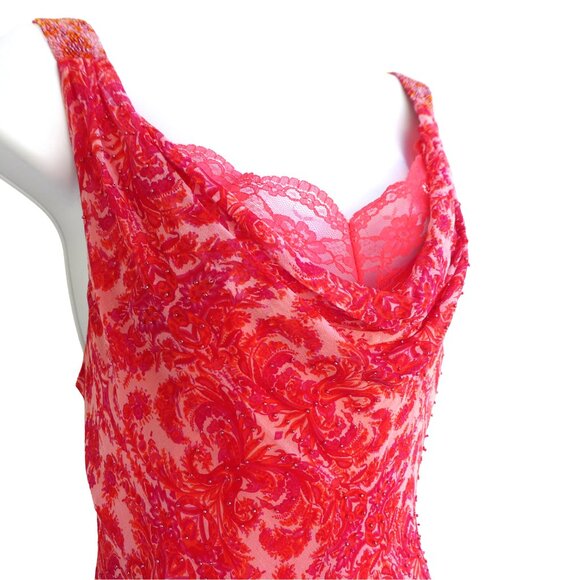 Vintage Dresses & Skirts - SiLK BeaDeD Vintage Vision Maxi Dress Bias Cut Pink Lace Modesty Panel Mermaid L